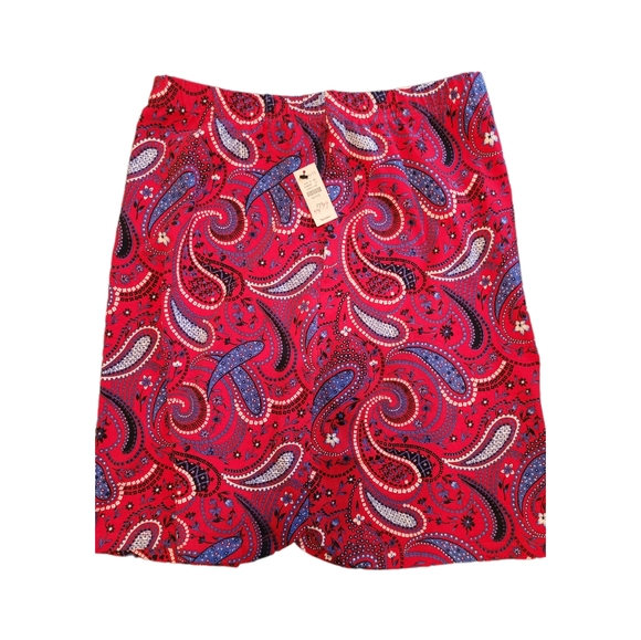 Talbots Red White & Blue Paisley Print A-Line Pull On Stretch Skirt, Sz PM NWT - Picture 3 of 8